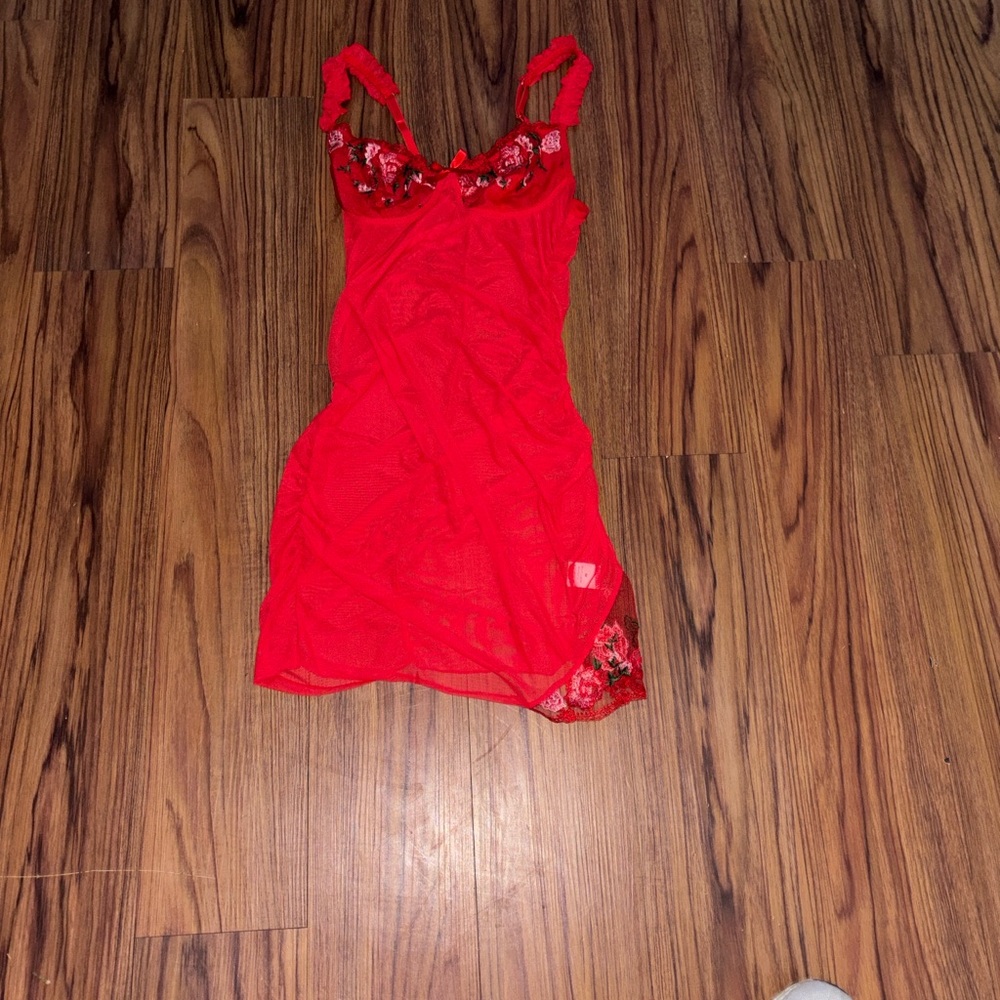 Red Sheer Lace Chemise Nightdress